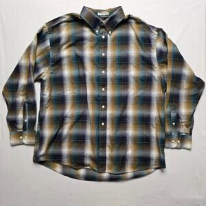Wentworth Button Up Mens XL Green Blue Plaid Long Sleeve Shirt